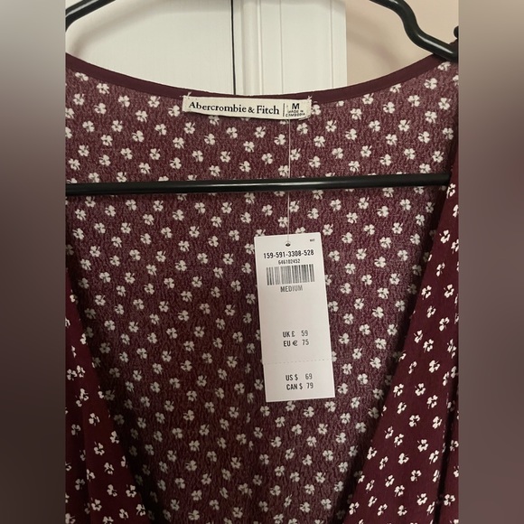 NWT Abercrombie and Fitch Burgundy Floral Wrap Dress - Picture 6 of 6